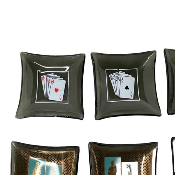 Set of 9 Vintage Glass Cocktail Ashtrays Trinket Dishes Salt Cellar Barware - Picture 5 of 7